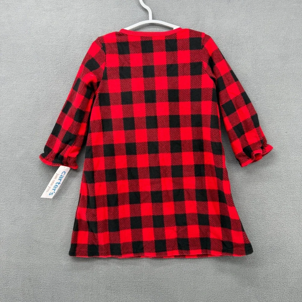 Carters Red Black Buffalo Plaid Fleece Dress 18m Long Sleeve Ruffled